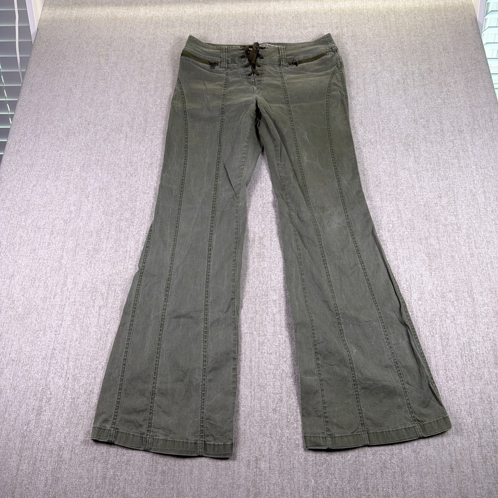 Vintage Y2K Express Lace Up Cargo Pants Olive Utility Flare 5/6